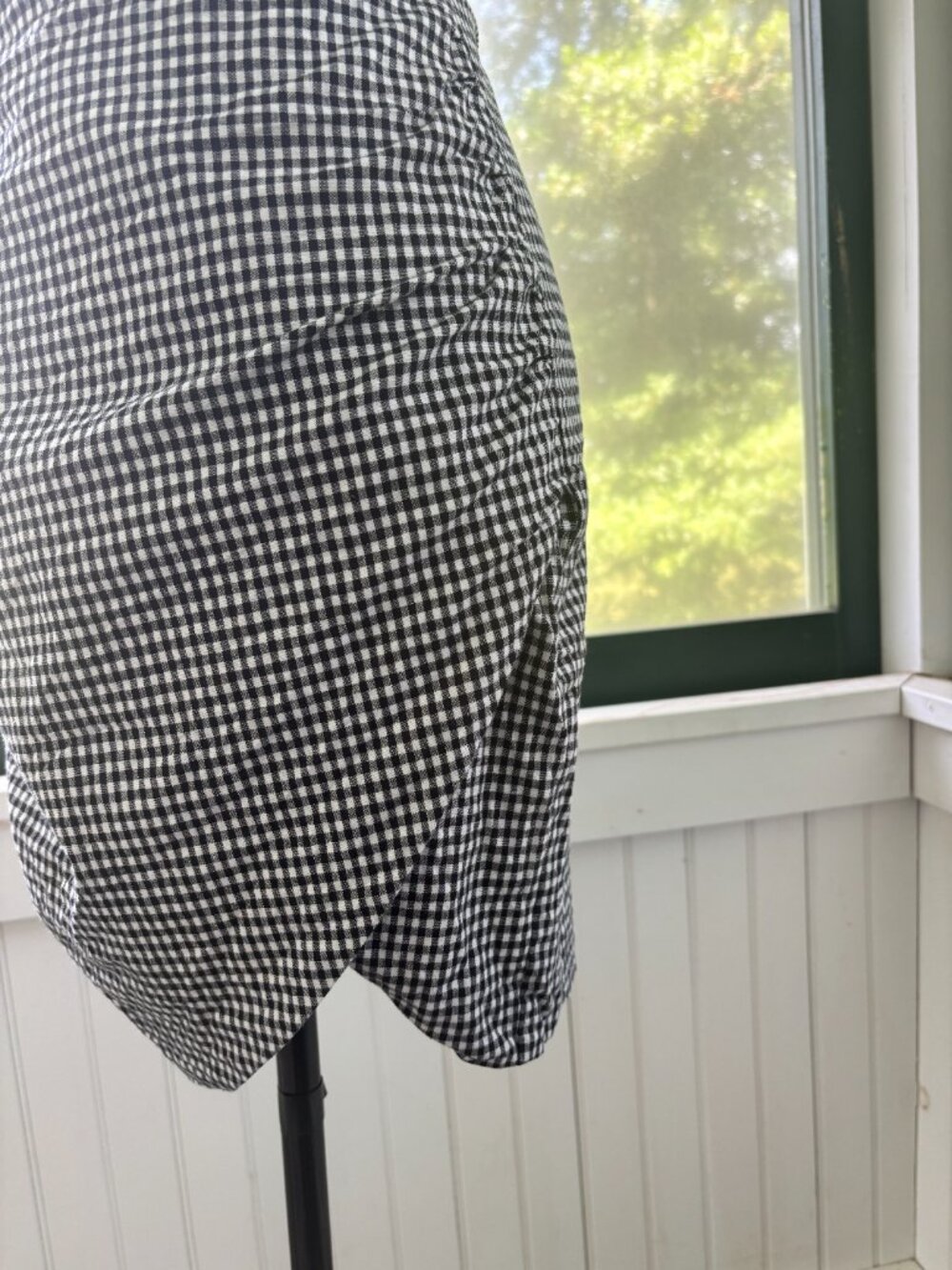 Aqua Gingham Off-the-Shoulder Ruched Mini Dress | Black & White | Size Medium | - Picture 2 of 6